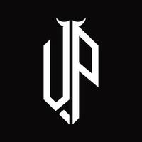 vp logo monogramma con corno forma isolato nero e bianca design modello vettore