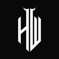 hw logo monogramma con corno forma isolato nero e bianca design modello vettore
