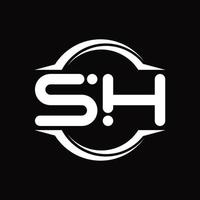 sh logo monogramma con cerchio arrotondato fetta forma design modello vettore