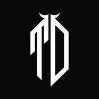 td logo monogramma con corno forma isolato nero e bianca design modello vettore