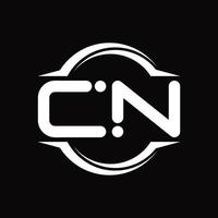 cn logo monogramma con cerchio arrotondato fetta forma design modello vettore