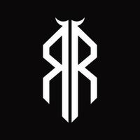 rr logo monogramma con corno forma isolato nero e bianca design modello vettore