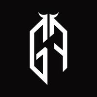 gf logo monogramma con corno forma isolato nero e bianca design modello vettore