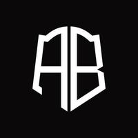 ab logo monogramma con scudo forma nastro design modello vettore