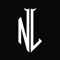 nl logo monogramma con corno forma isolato nero e bianca design modello vettore