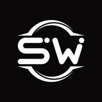 sw logo monogramma con cerchio arrotondato fetta forma design modello vettore