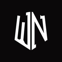 wn logo monogramma con scudo forma nastro design modello vettore