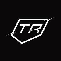 tr logo monogramma lettera con scudo e fetta stile design vettore