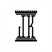 jk logo monogramma con pilastro forma design modello vettore
