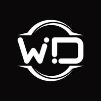 wd logo monogramma con cerchio arrotondato fetta forma design modello vettore