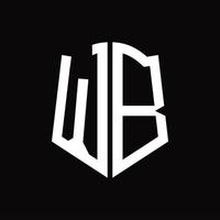 wb logo monogramma con scudo forma nastro design modello vettore