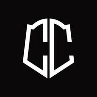 cc logo monogramma con scudo forma nastro design modello vettore