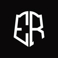 er logo monogramma con scudo forma nastro design modello vettore