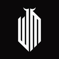 wm logo monogramma con corno forma isolato nero e bianca design modello vettore
