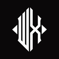 wx logo monogramma con scudo forma isolato design modello vettore