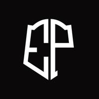 ep logo monogramma con scudo forma nastro design modello vettore