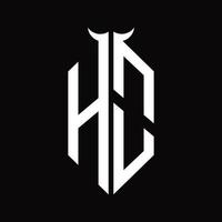 ho logo monogramma con corno forma isolato nero e bianca design modello vettore