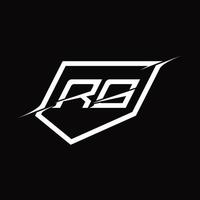 rg logo monogramma lettera con scudo e fetta stile design vettore