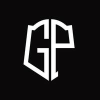 gp logo monogramma con scudo forma nastro design modello vettore