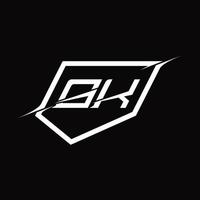 gk logo monogramma lettera con scudo e fetta stile design vettore