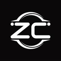 zc logo monogramma con cerchio arrotondato fetta forma design modello vettore