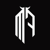 mf logo monogramma con corno forma isolato nero e bianca design modello vettore