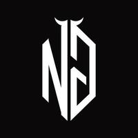 ng logo monogramma con corno forma isolato nero e bianca design modello vettore