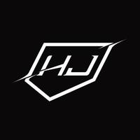 hj logo monogramma lettera con scudo e fetta stile design vettore