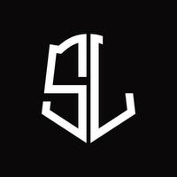 sl logo monogramma con scudo forma nastro design modello vettore