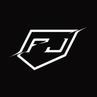 fj logo monogramma lettera con scudo e fetta stile design vettore