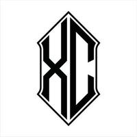 xc logo monogramma con forma di scudo e schema design modello vettore icona astratto