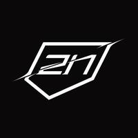 zn logo monogramma lettera con scudo e fetta stile design vettore