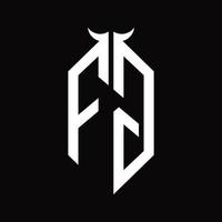 fg logo monogramma con corno forma isolato nero e bianca design modello vettore