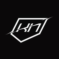 kn logo monogramma lettera con scudo e fetta stile design vettore