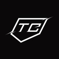 tc logo monogramma lettera con scudo e fetta stile design vettore