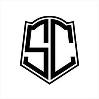 sc logo monogramma con scudo forma schema design modello vettore