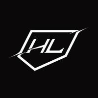 hl logo monogramma lettera con scudo e fetta stile design vettore