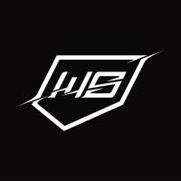 wow logo monogramma lettera con scudo e fetta stile design vettore
