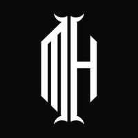 mh logo monogramma con corno forma design modello vettore