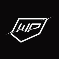 wp logo monogramma lettera con scudo e fetta stile design vettore