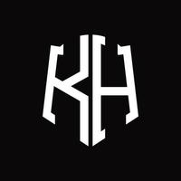 kh logo monogramma con scudo forma nastro design modello vettore
