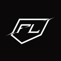 fl logo monogramma lettera con scudo e fetta stile design vettore