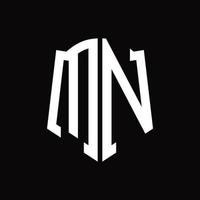 mn logo monogramma con scudo forma nastro design modello vettore