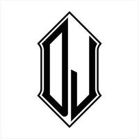 dj logo monogramma con forma di scudo e schema design modello vettore icona astratto
