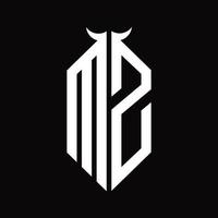mz logo monogramma con corno forma isolato nero e bianca design modello vettore