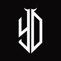 yd logo monogramma con corno forma isolato nero e bianca design modello vettore