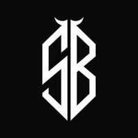 sb logo monogramma con corno forma isolato nero e bianca design modello vettore