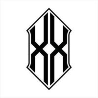 xx logo monogramma con forma di scudo e schema design modello vettore icona astratto