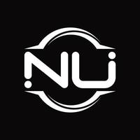 nu logo monogramma con cerchio arrotondato fetta forma design modello vettore