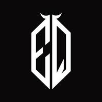 eq logo monogramma con corno forma isolato nero e bianca design modello vettore